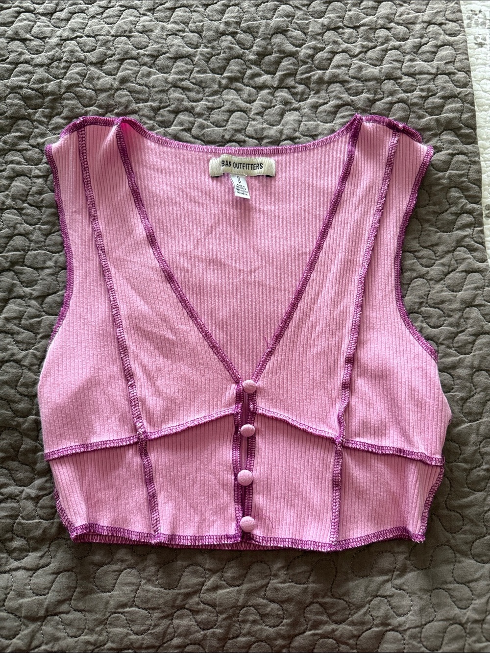 Urban Outfitters Pink Ribbed Button-Front Cropped Tank Top